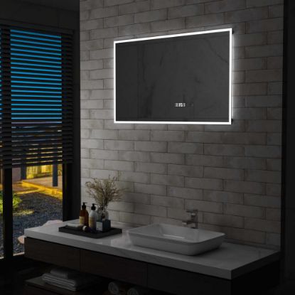 Image de Miroir à LED et capteur tactile et affichage d'heure 100x60 cm