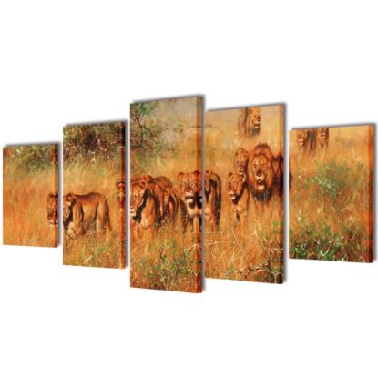 Image de Set de toiles murales imprimées Lions 100 x 50 cm