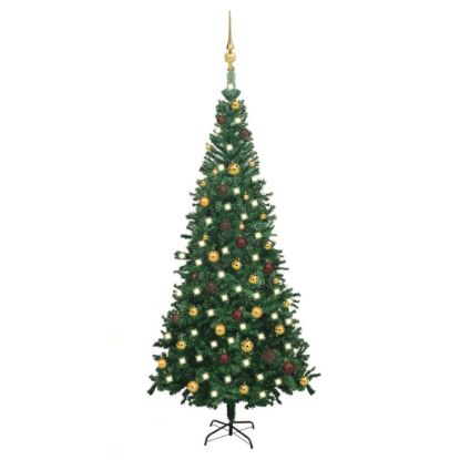 Image de Arbre de Noël artificiel pré-éclairé et boules L 240 cm vert