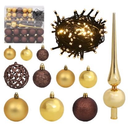 Image de Set de boules de Noël avec pic et 300 LED 120pcs Doré et bronze