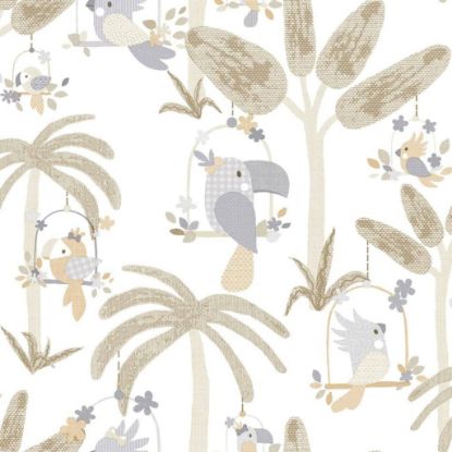 Image de Noordwand Papier peint Mondo baby Animals Birds Trees Blanc et beige
