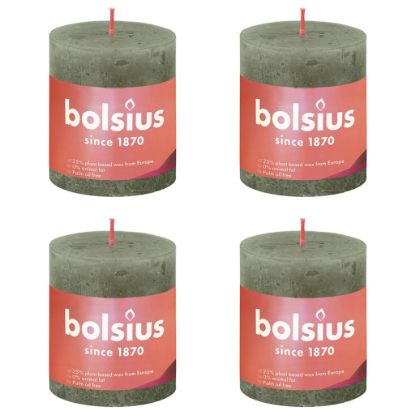 Image de Bolsius Bougies pilier rustiques Shine 4 pcs 80x68 mm Vert olive