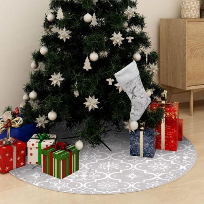 Image de Jupe de sapin de Noël de luxe avec chaussette Blanc 122cm Tissu