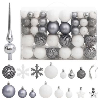Image de Ensemble de boules de Noël 111 pièces blanc et gris polystyrène