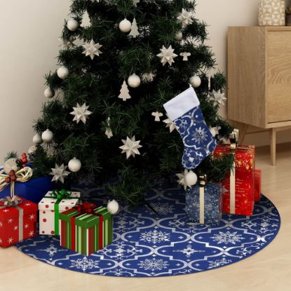 Image de Jupe de sapin de Noël de luxe avec chaussette Bleu 150 cm Tissu