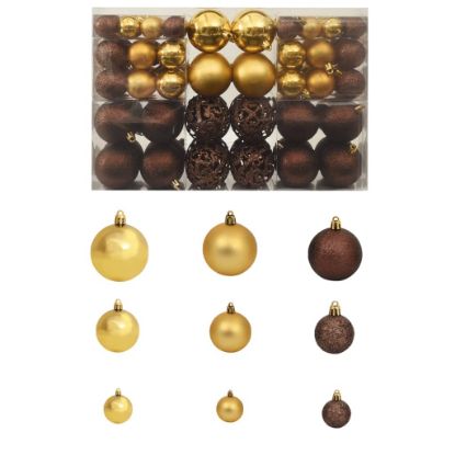 Image de Ensemble de boules de Noël 100 pcs 3/4/6 cm Marron/Bronze/Doré