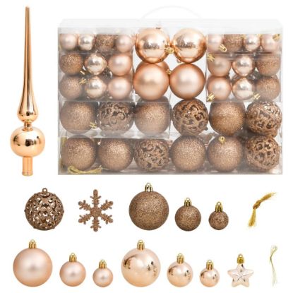 Image de Ensemble de boules de Noël 111 pièces doré rose polystyrène