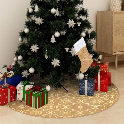 Image de Jupe de sapin de Noël de luxe avec chaussette Jaune 122cm Tissu